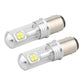 Pair of 1157 LED backup light bulbs with clear casing, visible yellow LED chips, metal base.