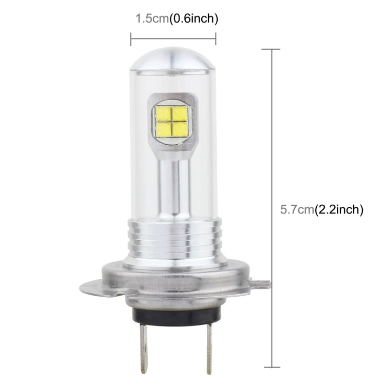 H7 LED fog bulb with square LED chip, clear lens cover, and two mounting pins