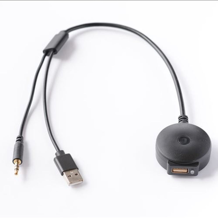 Car Bluetooth adapter cable with 3.5mm AUX plug and USB-A connector