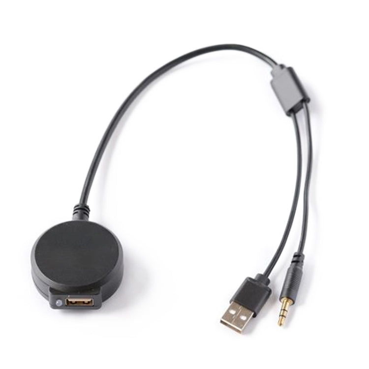 Car Bluetooth AUX USB adapter cable with round puck module and USB plugs