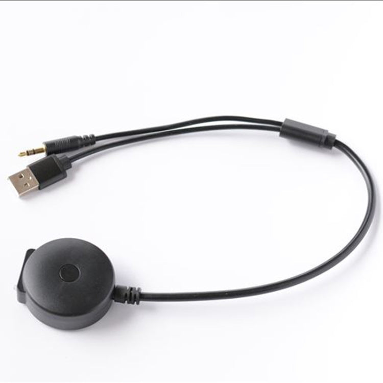 Car AUX Bluetooth adapter cable with USB-A and 3.5mm jack plus round module