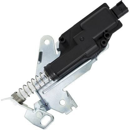 Car tailgate lock motor actuator with black plastic housing and metal brackets