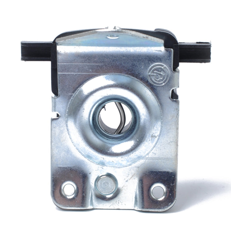 Metal hood lock latch with round striker opening and two side black plastic guides