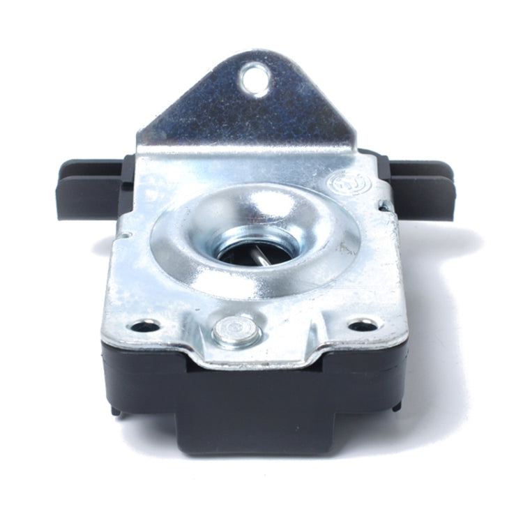 Metal hood lock latch catch block with central circular opening and two mounting holes