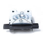 Hood lock latch catch block viewed from front with round opening and black bumper base
