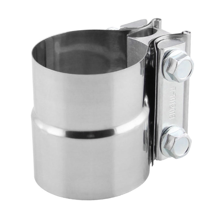 Stainless steel exhaust band clamp with wide band and two hex bolts on side