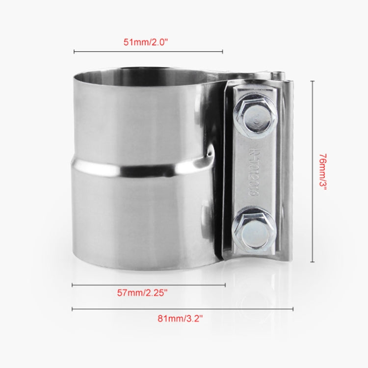 Stainless steel 2.0 in lap joint exhaust band clamp with two-bolt mounting bracket
