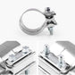 Stainless steel exhaust band clamp with curved band and two tightening bolts