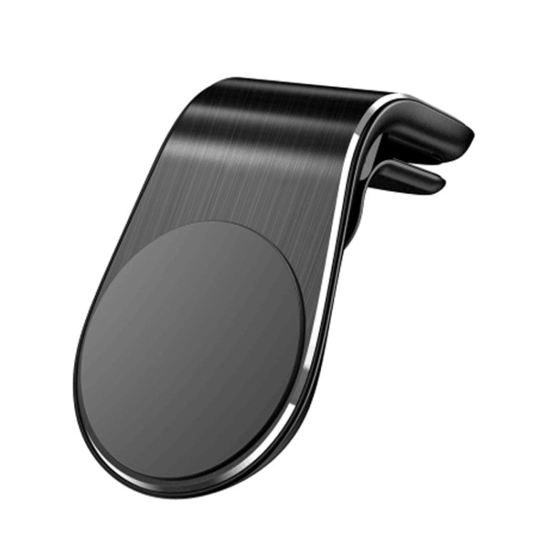 Air outlet magnetic phone holder with dark gray magnet pad and black brushed metal body