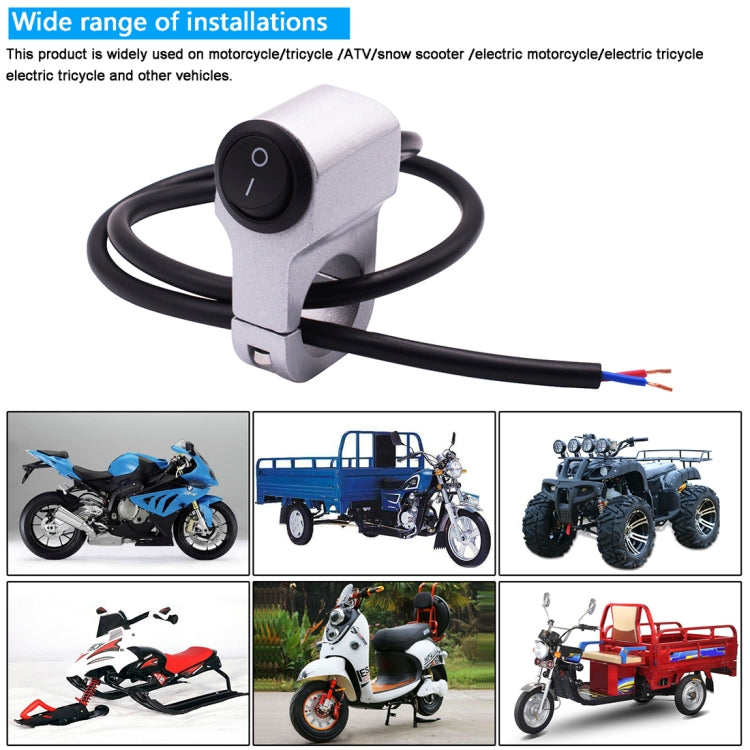 Motorcycle headlight auxiliary switch with silver housing and black cable leads