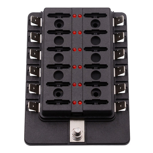 12-way fuse block terminal board with empty slots and mounting screw