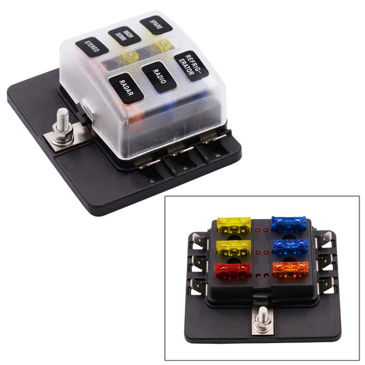Car fuse holder with translucent cover and red LED warning indicator window