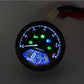 Motorcycle digital tachometer speedometer gauge with blue LCD and green arrow lights