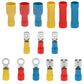 Assorted insulated crimp terminals with metal lugs and colored heat-shrink sleeves
