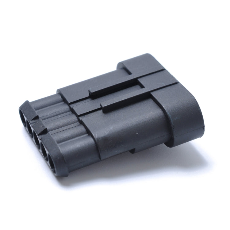 Dark gray 5-pin waterproof electrical connector housing with locking tab