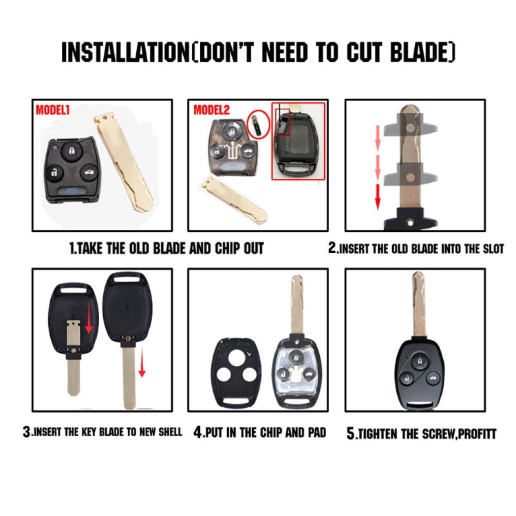 Key fob replacement kit diagram, dark gray shell with key blade and small screw