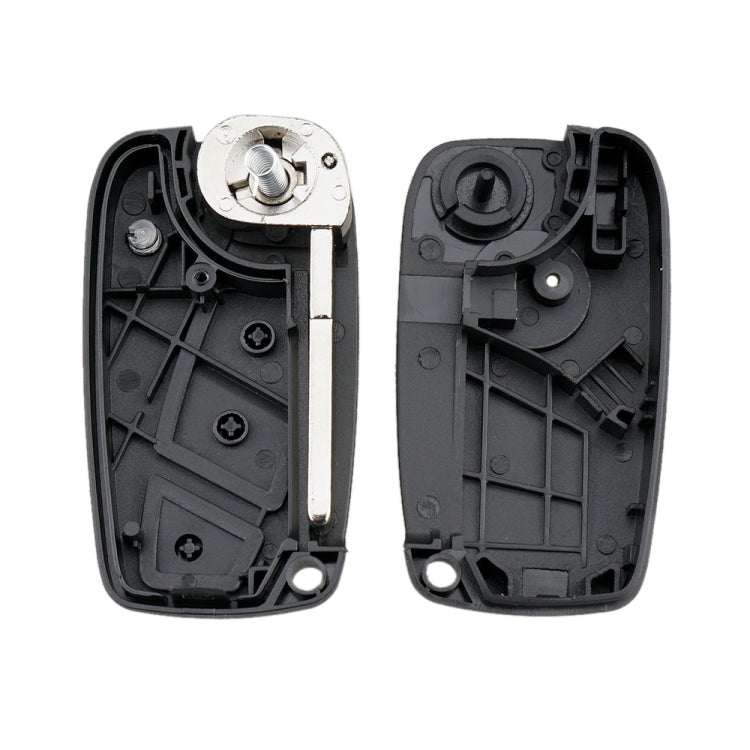 Black car key fob case interior housing halves with buttons and battery contacts