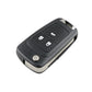 Black 3-button car key case with foldable blade and silver side insert, angled view.