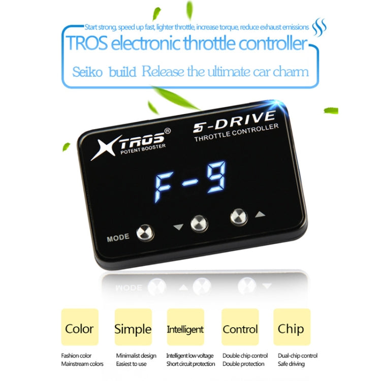 Electronic throttle controller showing blue F-9 on dark display with mode controls