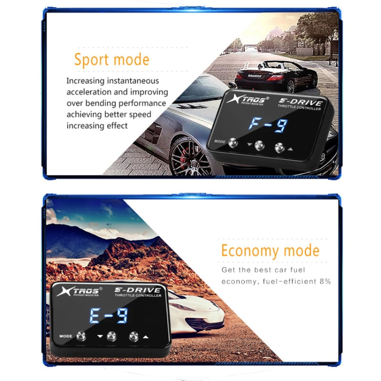 Electronic throttle controller on screen with sport and economy mode panels