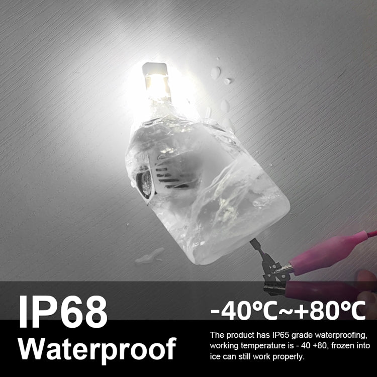 LED headlight bulb inside clear waterproof cover with bright LED lens and droplets