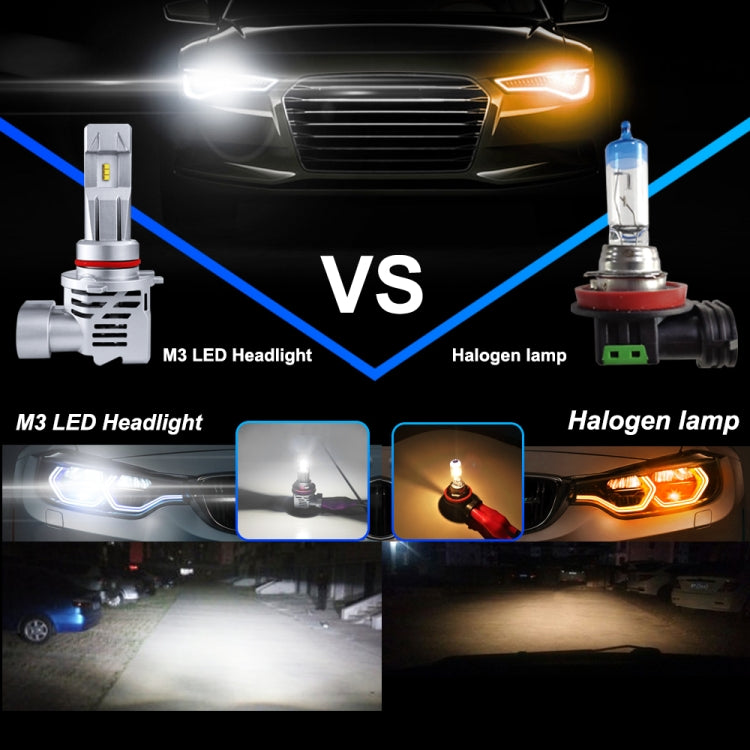 LED headlight bulb illuminated on a vehicle front, showing bright forward beam
