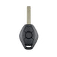 Black remote key fob with metal blade and two control buttons on front.