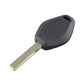 Black remote car key fob with metal blade, showing side profile and latch area.