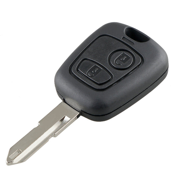 Black 2-button car key fob with metal blade and key ring loop