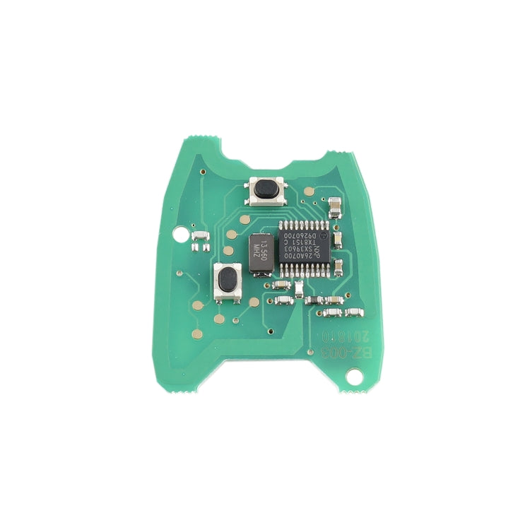 Car key fob internal circuit board with small components and solder points
