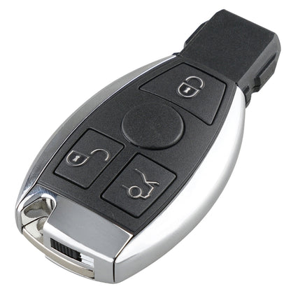 Black remote car key fob with silver edge and four button icons, flip blade folded