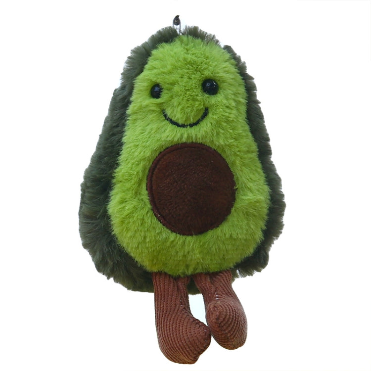 Plush avocado key ring, bright green body with stitched smile and brown oval belly