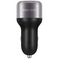 Huawei dual USB car charger front view with HUAWEI logo on silver top