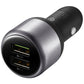 Huawei dual USB car charger with two USB ports and silver-and-black housing