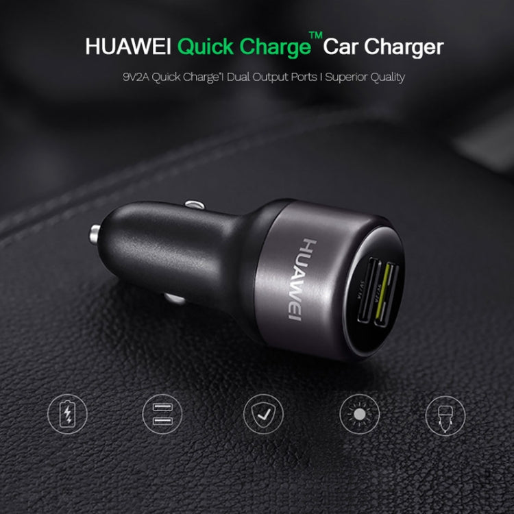 Huawei dual USB car charger with vertical USB ports and compact black body