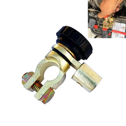 Car battery disconnect rotary switch with black cap and gold terminals