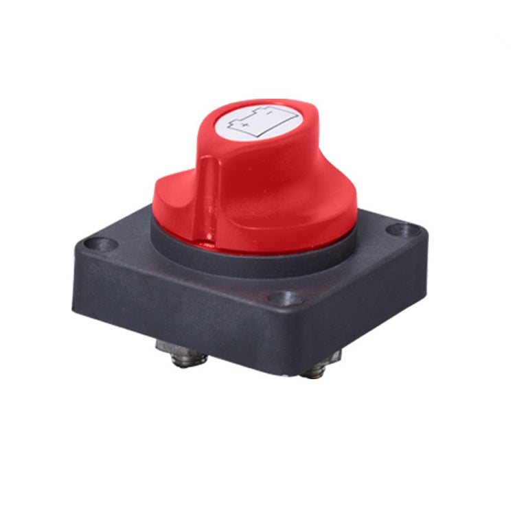 Red rotary battery selector switch with black base and mounting terminals