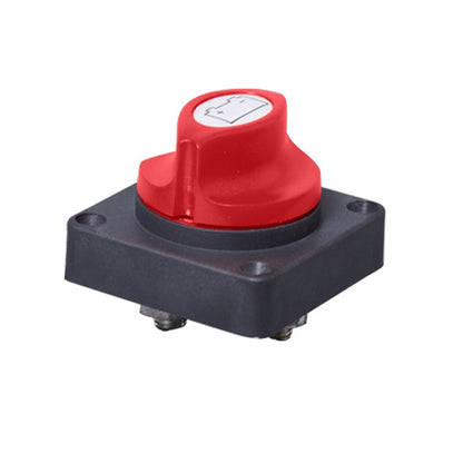 Red rotary battery selector switch with black base and mounting terminals