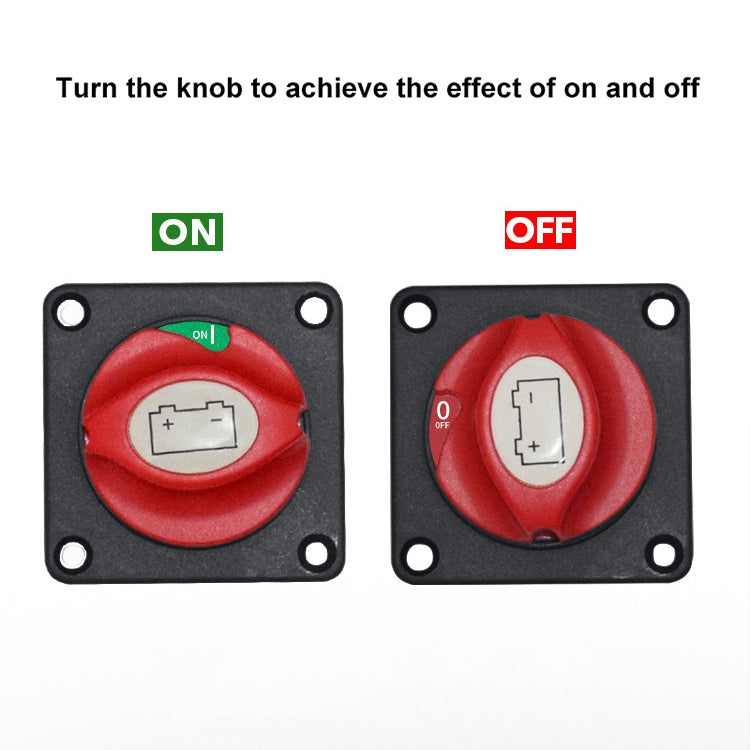 Battery cutoff switch panel showing ON and OFF positions with red knob
