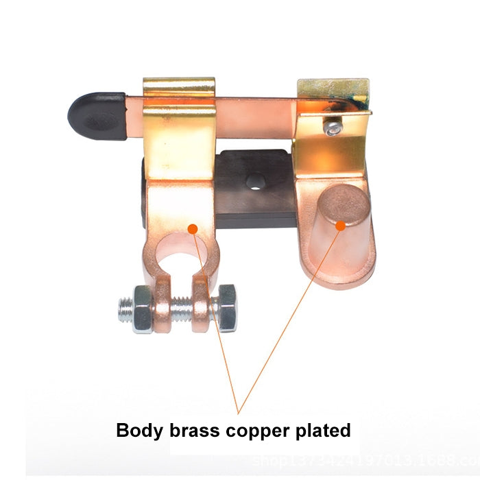 Battery disconnect switch with lever handle and copper-brass plated body