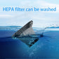 Wireless handheld car vacuum with washable HEPA filter shown submerged in water