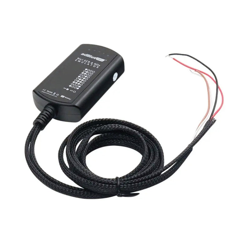 AdBlue OBD2 emulator box with bundled black cable and red/white wiring pigtail