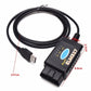 OBD-II diagnostic scanner with 137 cm cable length, compact black housing and USB plug