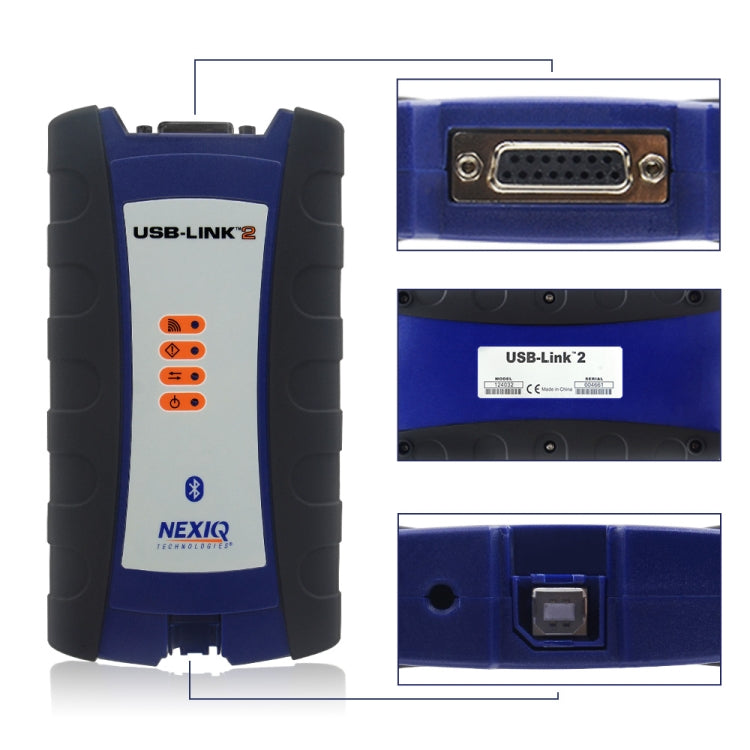 USB-Link 2 truck diagnostic scanner shown with D-sub serial port and label details
