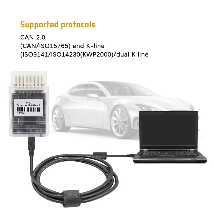 OBD2 ECU flash scanner kit with module and cable connected to a laptop