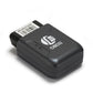 Compact black OBDII GPS vehicle tracker with barcode label and indicator panel