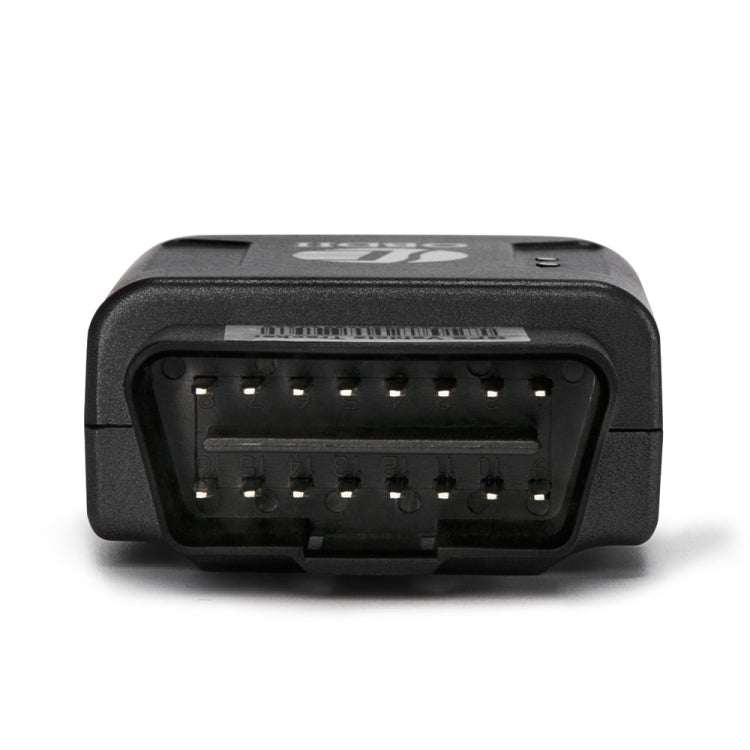 Black OBDII GPS vehicle tracker showing the 16-pin OBDII connector