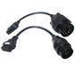 OBD2 cable adapters with two circular diagnostic connectors and OBD plug ends, black
