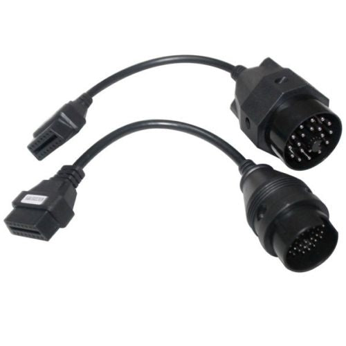 OBD2 cable adapters with two circular diagnostic connectors and OBD plug ends, black