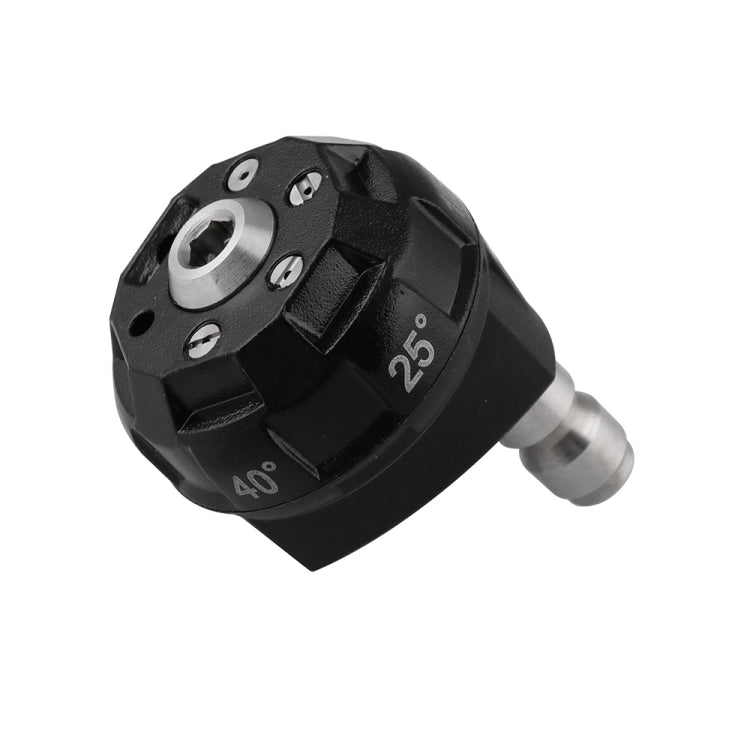 Black multi-mode pressure washer nozzle head with numbered spray settings and port
